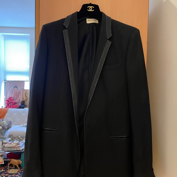 Men's Saint Laurent Black Blazer with Leather Detail EU48 US38 - Picture 2 of 8